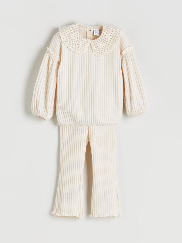 LCW baby Bebe Yaka Kız Bebek Sweatshirt ve Tayt Pantolon 2'li