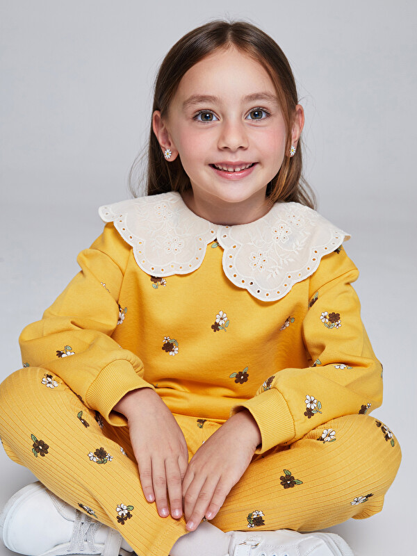 LCW Kids Bebe Yaka Çiçek Baskılı Kız Çocuk Sweatshirt