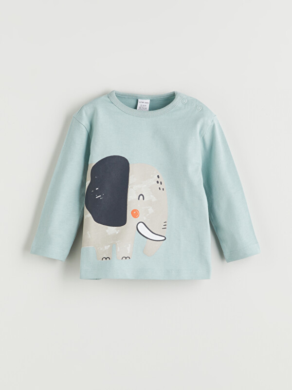 LCW baby Bisiklet Yaka Baskılı Erkek Bebek Pijama Üstü