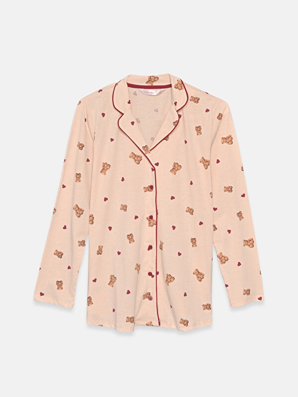LCW DREAM Gömlek Yaka Ayıcık Baskılı Hamile Pijama Üstü