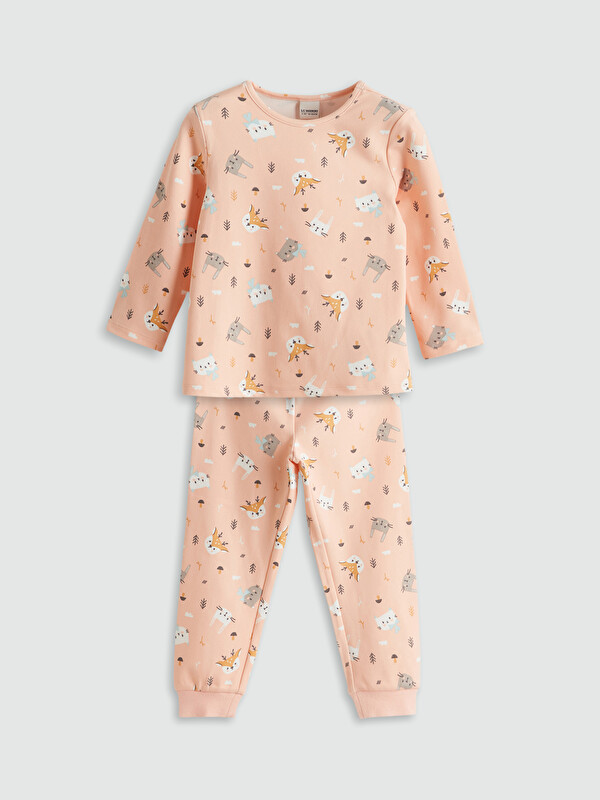 LCW Kids Пижамный комплект с круглым вырезом для девочек