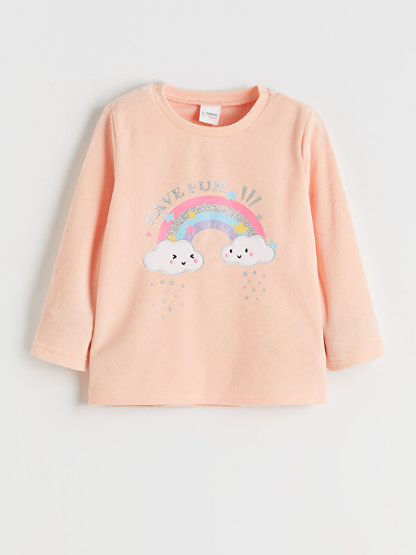 LCW Kids Bisiklet Yaka Baskılı Kız Çocuk Pijama Üstü