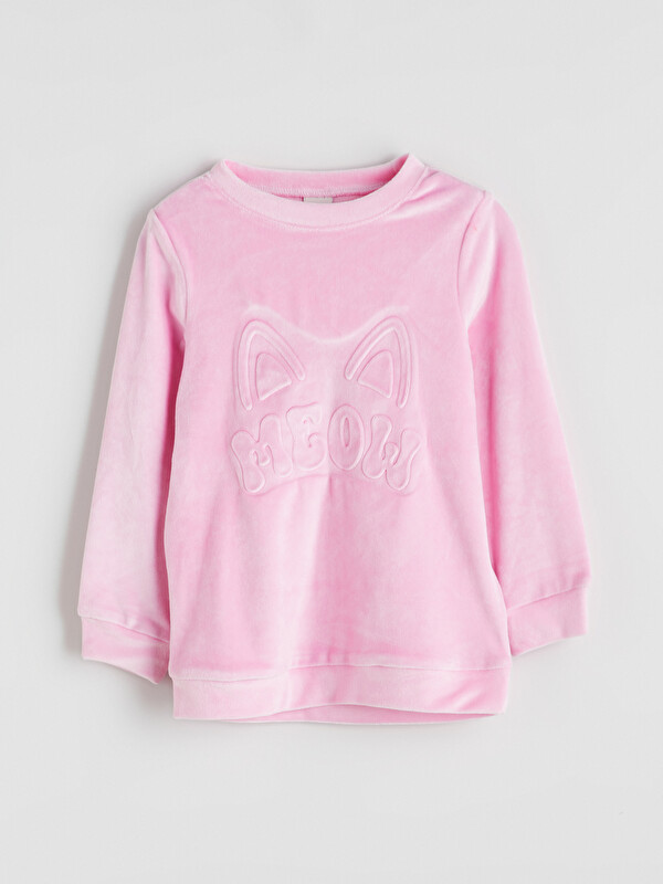 LCW Kids Bisiklet Yaka Fiyonk Desenli Kız Çocuk Pijama Üst