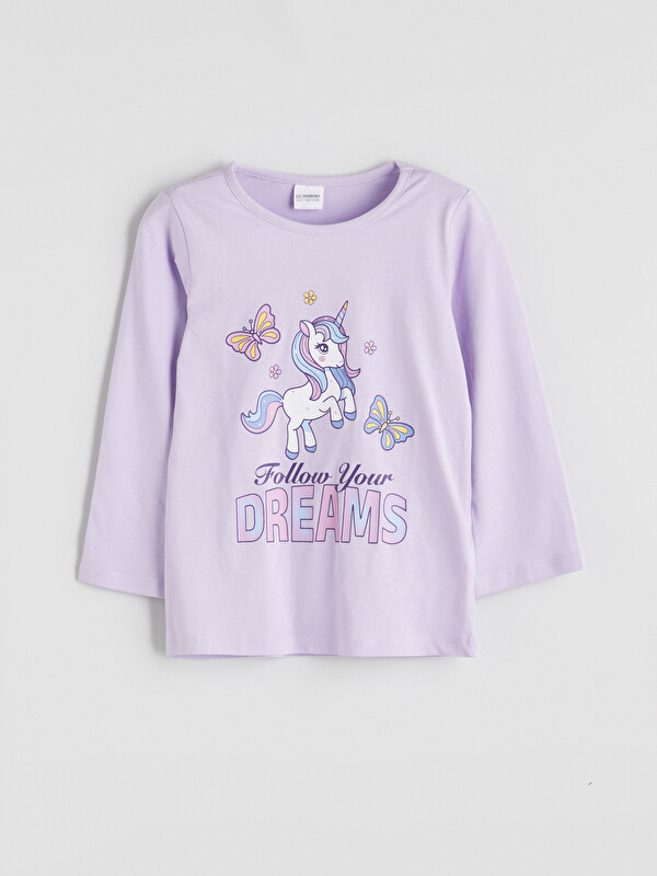 LCW Kids Bisiklet Yaka Baskılı Kız Çocuk Pijama Üstü
