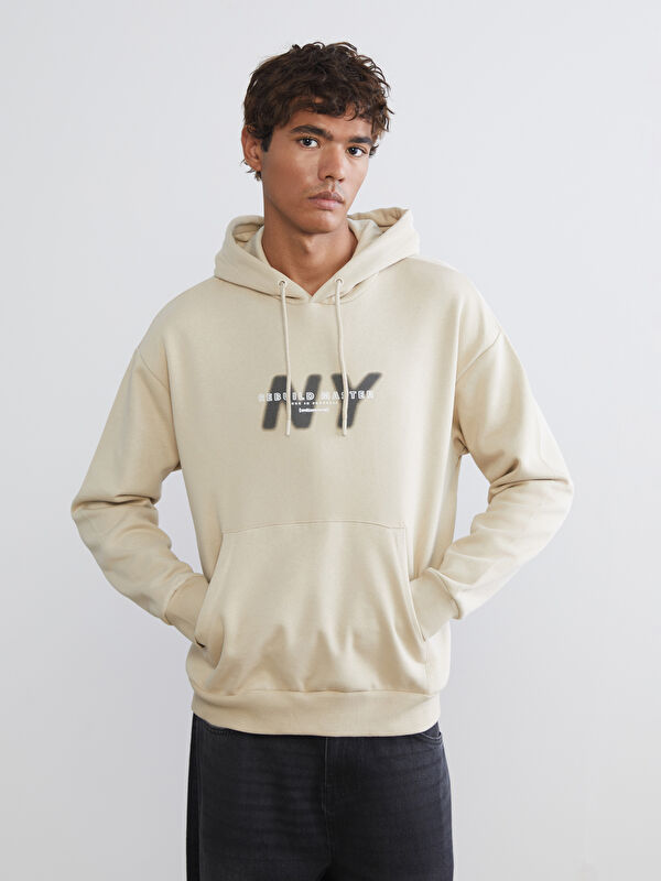 XSIDE Uzun Kollu Baskılı Erkek Kalın Hoodie