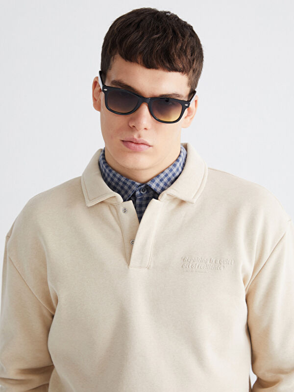 XSIDE Polo Yaka Baskılı Erkek Sweatshirt