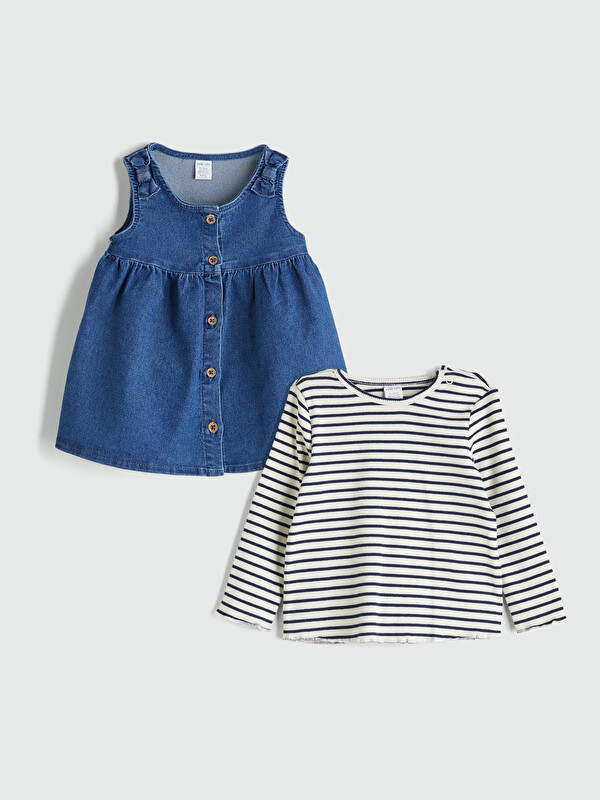 LCW baby Kız Bebek Jean Elbise ve Tişört