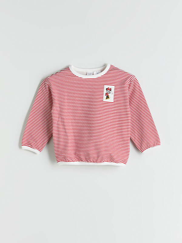 LCW baby Çizgili Minnie Mouse Baskılı Kız Bebek Sweatshirt