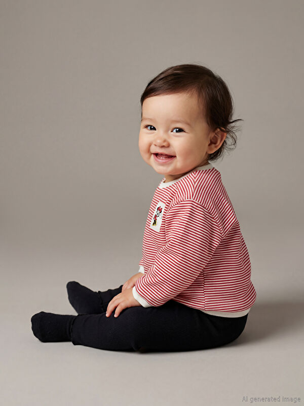 LCW baby Bisiklet Yaka Minnie Mouse Baskılı Kız Bebek Sweatshirt ve Tayt