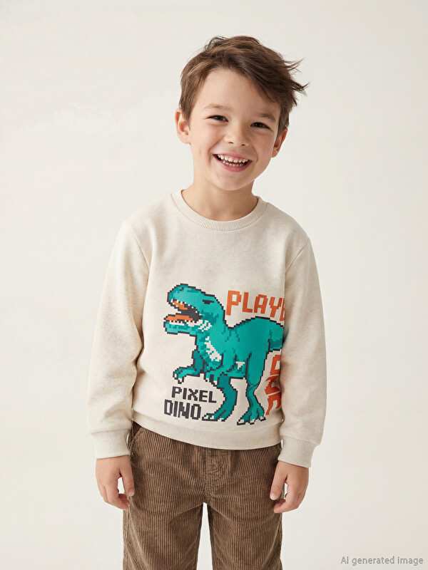 LCW Kids Dinozor Baskılı Erkek Çocuk Sweatshirt