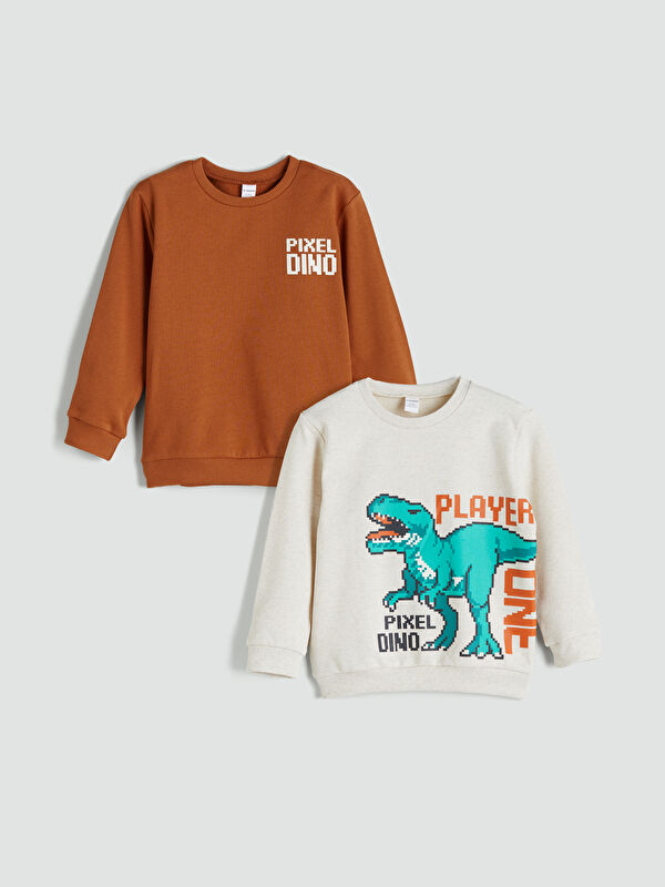LCW Kids Bisiklet Yaka Baskılı Erkek Çocuk Sweatshirt 2'li