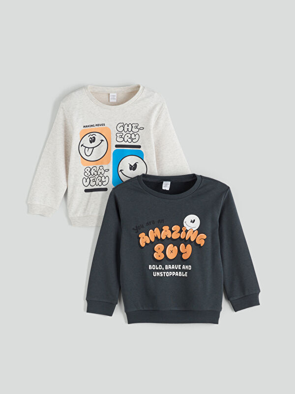 LCW Kids Bisiklet Yaka Baskılı Erkek Çocuk Sweatshirt 2'li