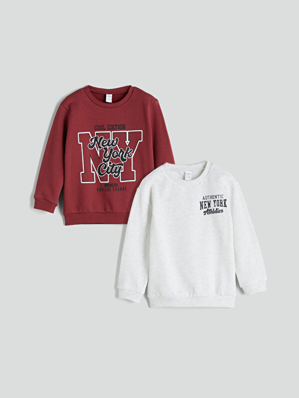 LCW Kids Bisiklet Yaka Baskılı Erkek Çocuk Sweatshirt 2'li