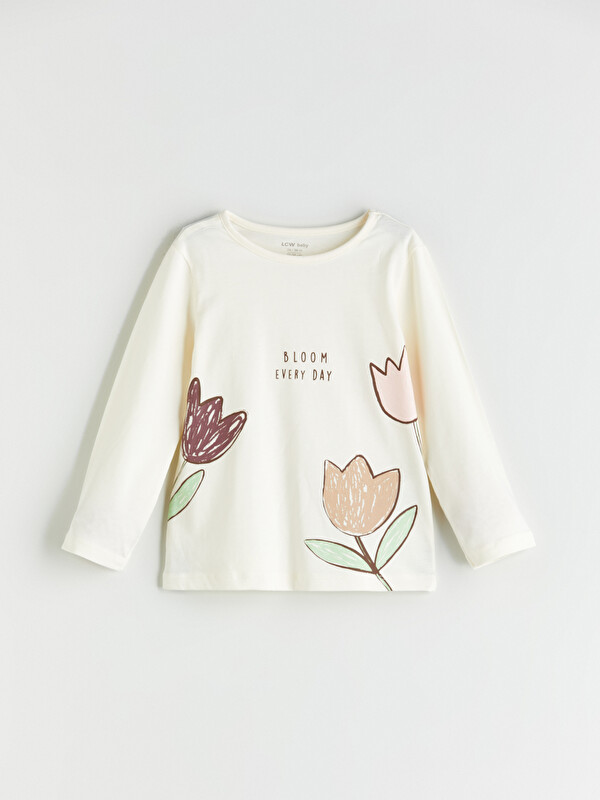 LCW baby Bisiklet Yaka Baskılı Kız Bebek Pijama Üstü