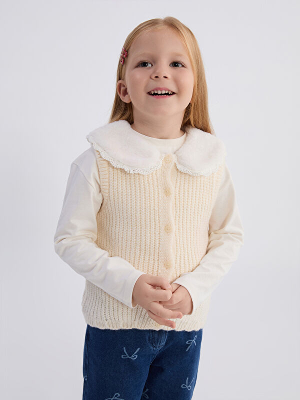 LCW Kids Қыздарға арналған трикотаж жилет дөңгелек жағалы