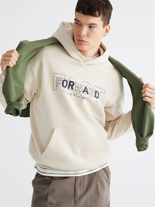 XSIDE Baskılı Erkek Kalın Hoodie