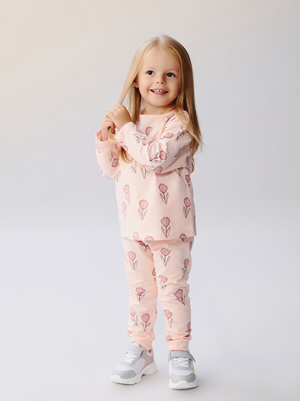 LCW baby Crew Neck Printed Baby Girls' Pyjama Set