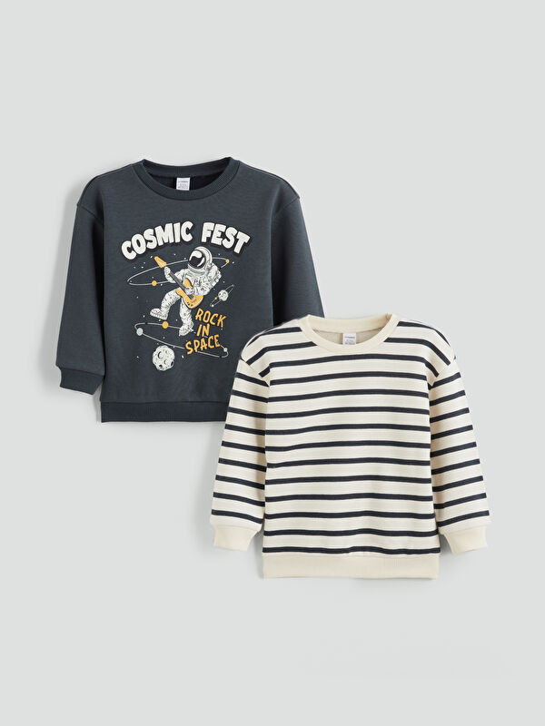 LCW Kids Lot de 2 Sweat-shirts pour Garçons à Thème Spatial