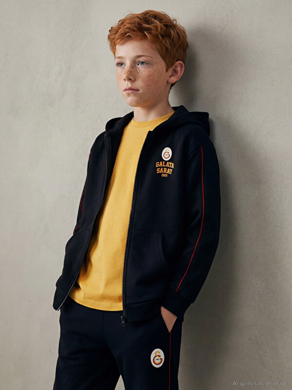 LCW Kids Kapüşonlu Galatasaray Baskılı Erkek Çocuk Fermuarlı Sweatshirt
