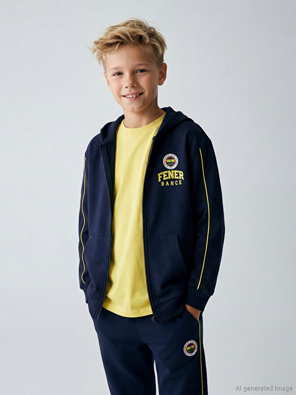 LCW Kids Kapüşonlu Fenerbahçe Baskılı Erkek Çocuk Fermuarlı Sweatshirt