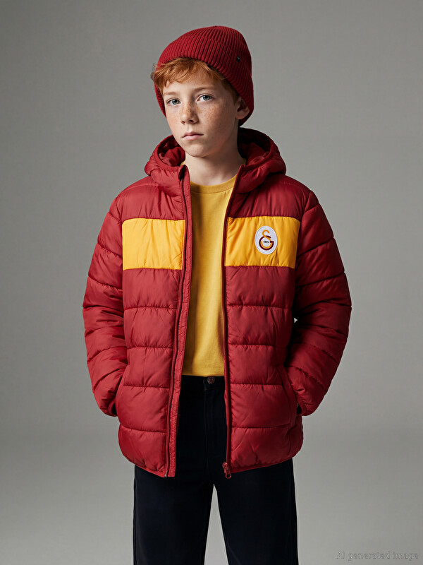 LCW Kids Kapüşonlu Galatasaray Baskılı Erkek Çocuk Şişme Mont