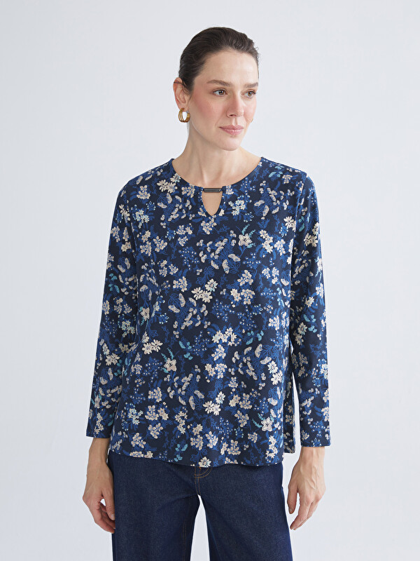 LCW Grace Crew Neck Floral Blouse