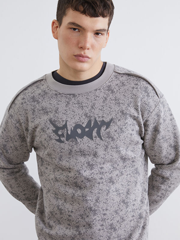 XSIDE Bisiklet Yaka Baskılı Erkek Kalın Sweatshirt