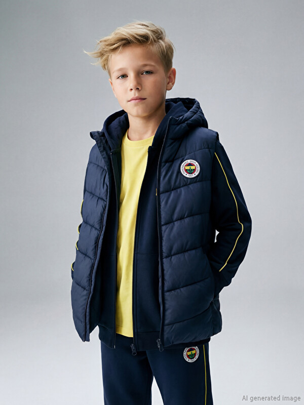 LCW Kids Kapüşonlu Fenerbahçe Baskılı  Erkek Çocuk Yelek