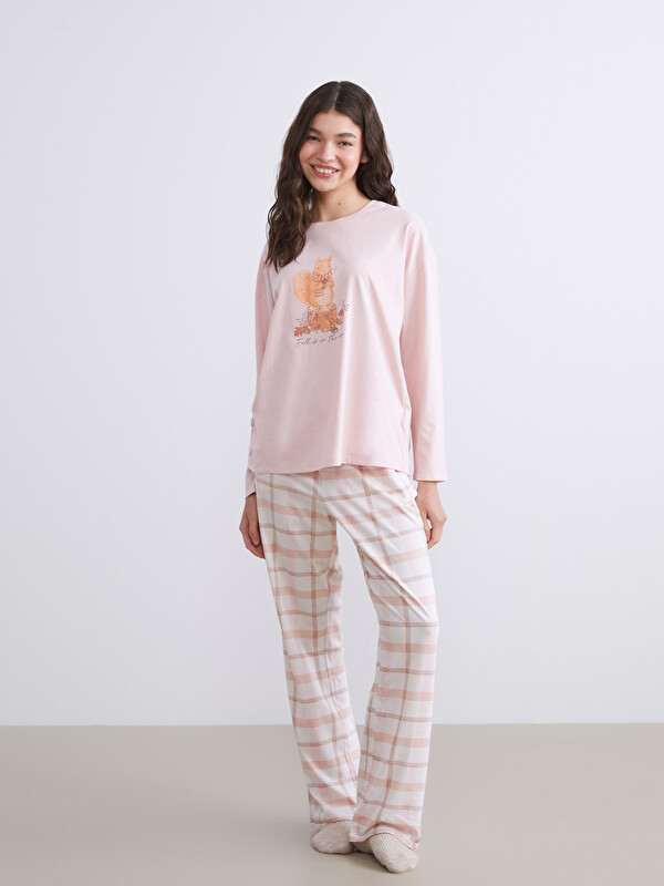 LCW DREAM Beli Lastikli Ekose Geniş Paça Kadın Pijama Altı