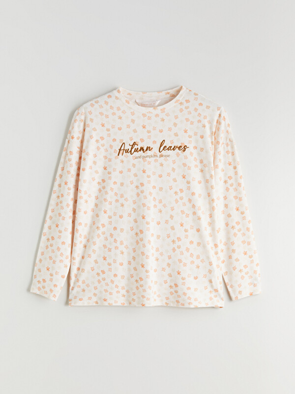 LCW DREAM Bisiklet Yaka Baskılı Kadın Pijama Üst