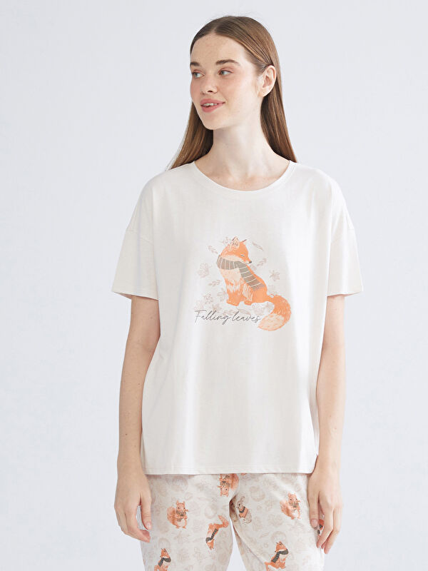 LCW DREAM Bisiklet Yaka Baskılı Kadın Pijama Üst