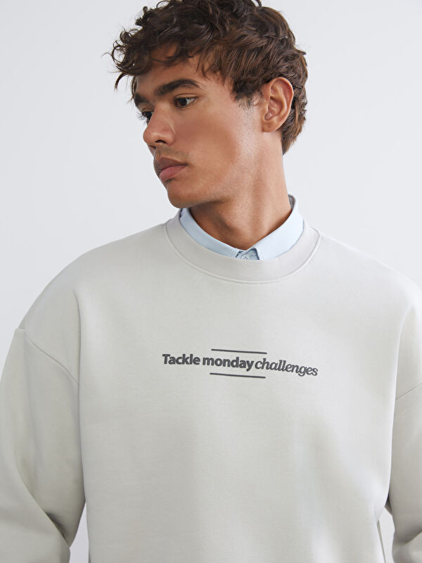 XSIDE Bisiklet Yaka Baskılı Erkek Kalın Sweatshirt - W5AF83Z8-YGE