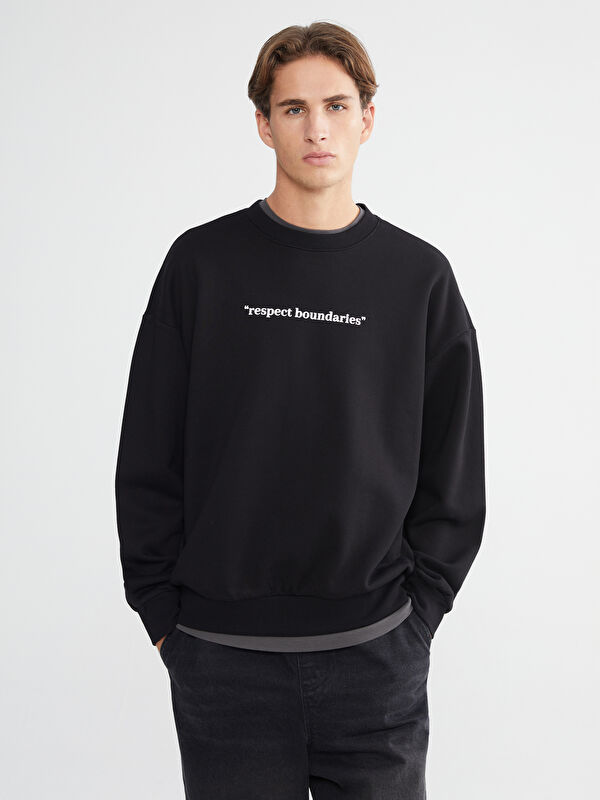 XSIDE Bisiklet Yaka Baskılı Erkek Kalın  Sweatshirt