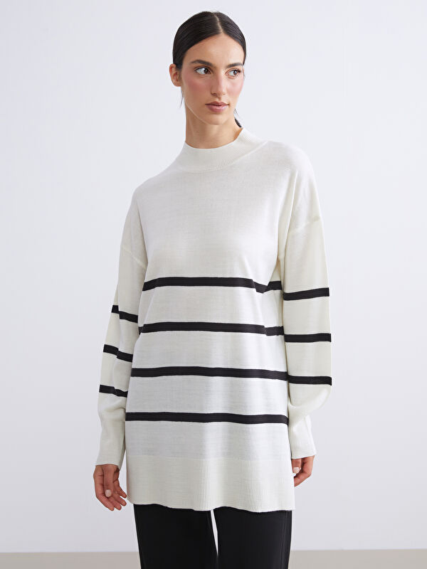 LCW Modest Half Turtleneck Striped Women's Knitwear Tunic