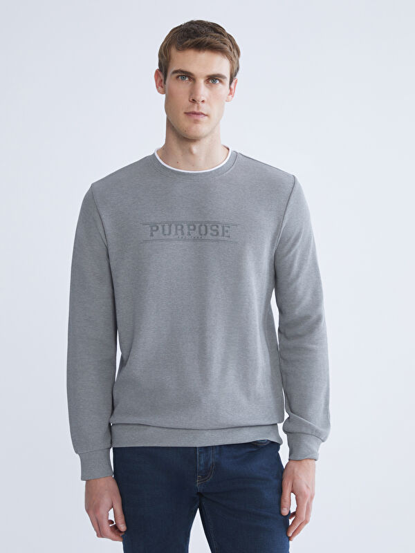 LCWAIKIKI Classic Bisiklet Yaka Baskılı Erkek Sweatshirt