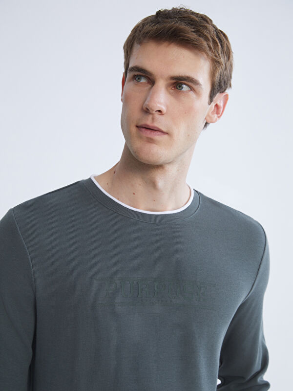 LCWAIKIKI Classic Bisiklet Yaka Baskılı Erkek Sweatshirt