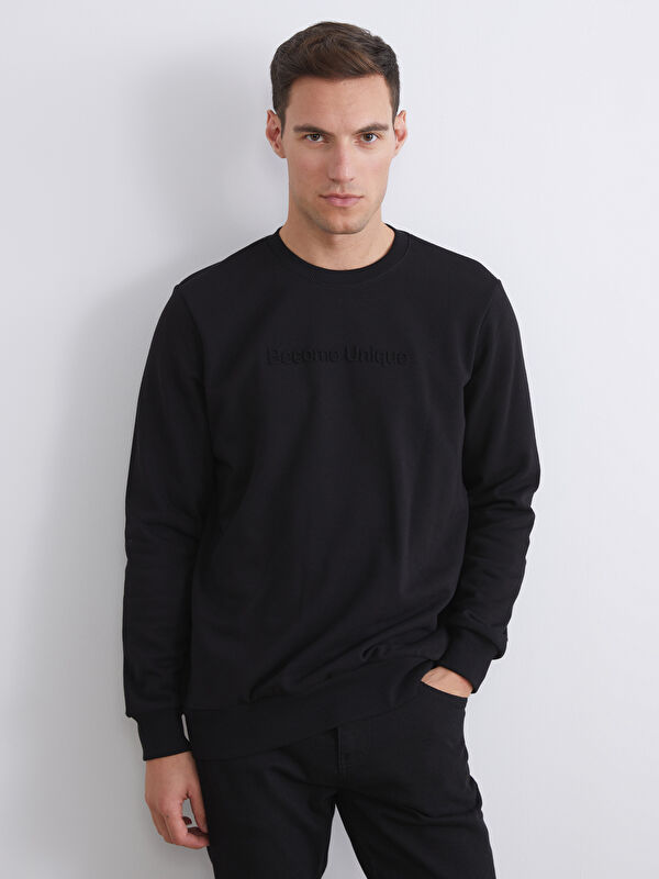 LCWAIKIKI Classic Bisiklet Yaka Baskılı Erkek Sweatshirt