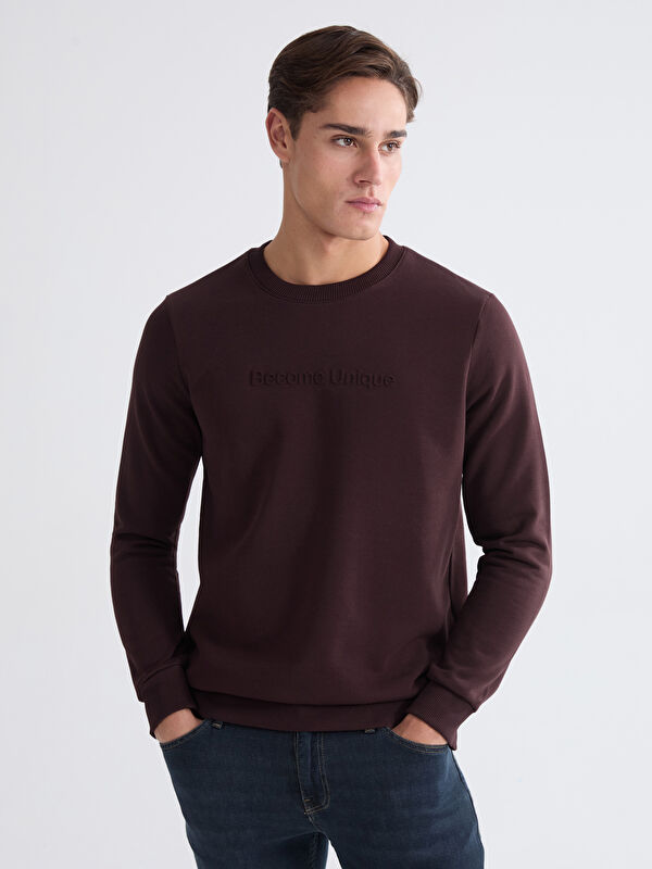 LCWAIKIKI Classic Bisiklet Yaka Baskılı Erkek Sweatshirt