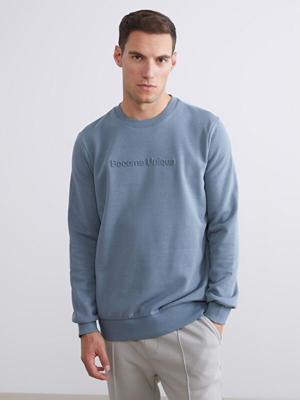 LCWAIKIKI Classic Bisiklet Yaka Baskılı Erkek Sweatshirt