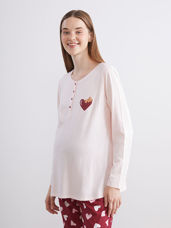 LCW DREAM Bisiklet Yaka Baskılı Hamile Pijama Takımı