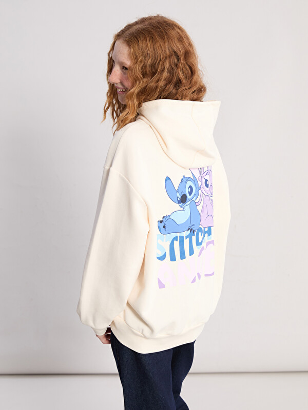 LCW Kids Hooded Stitch and Angel Printed Girls' Sweatshirt