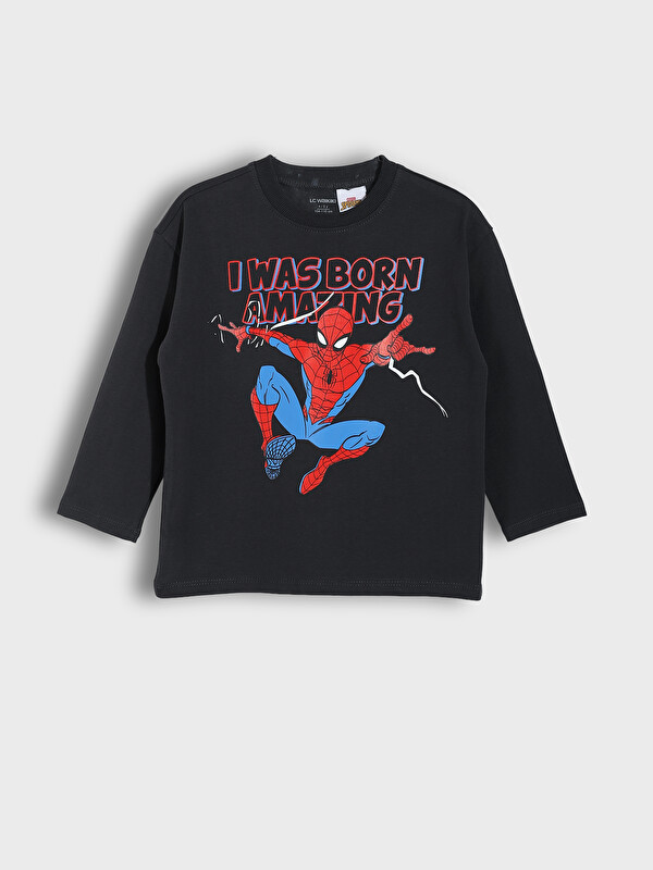LCW Kids Crew Neck Spider-Man Printed Long Sleeve Boys' T-Shirt