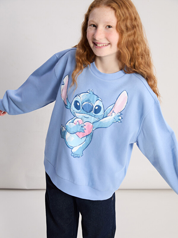 LCW Kids Crew Neck Stitch Printed Girls' Sweatshirt
