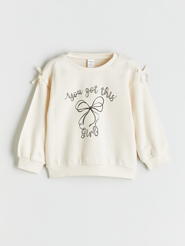 LCW Kids Bisiklet Yaka Baskılı Kız Çocuk Sweatshirt