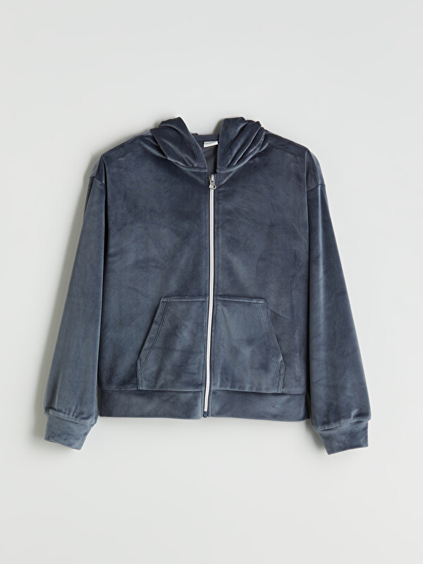 LCW Kids Kapüşonlu Kız Çocuk Kadife Fermuarlı Sweatshirt