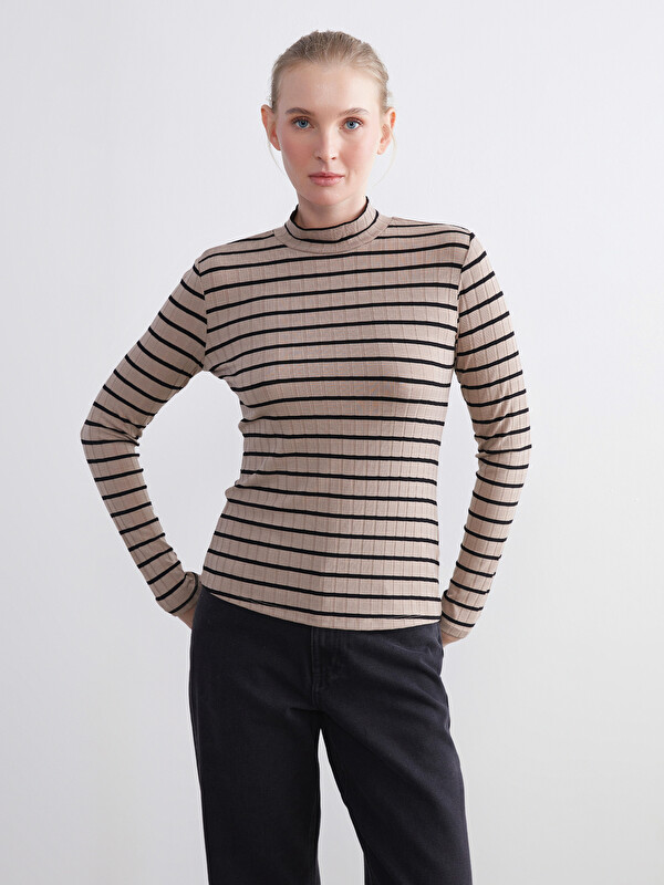 LCW EVERYDAY Funnel Neck Striped Women's Body
