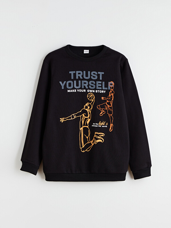 LCW Kids Bisiklet Yaka Baskılı Erkek Çocuk Kalın Sweatshirt