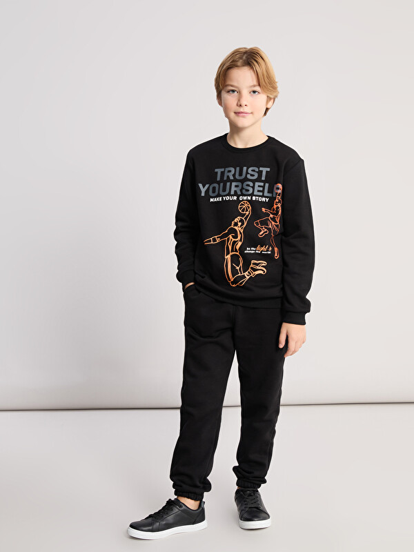 LCW Kids Crew Neck Printed Boys' Tracksuit Set