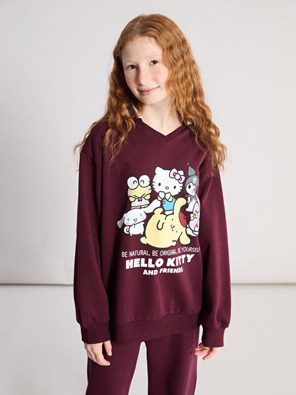 LCW Kids Polo Yaka Hello Kitty Baskılı Kız Çocuk Sweatshirt ve Eşofman Alt