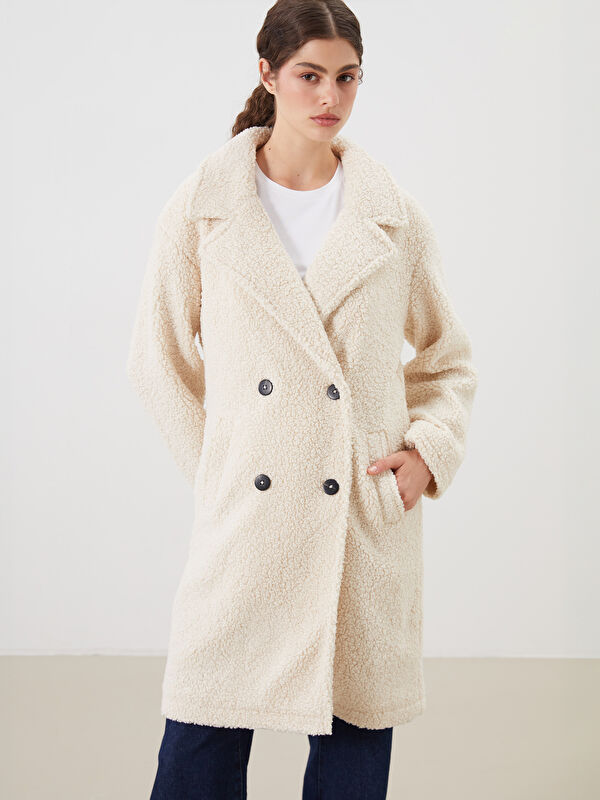 LCW Modest Double Breasted Women's Plush Overcoat